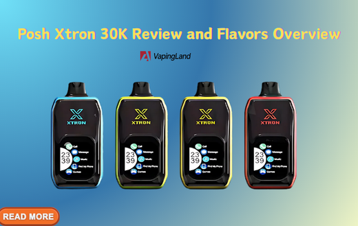 Posh Xtron 30K vape in various colors with screen showing features.