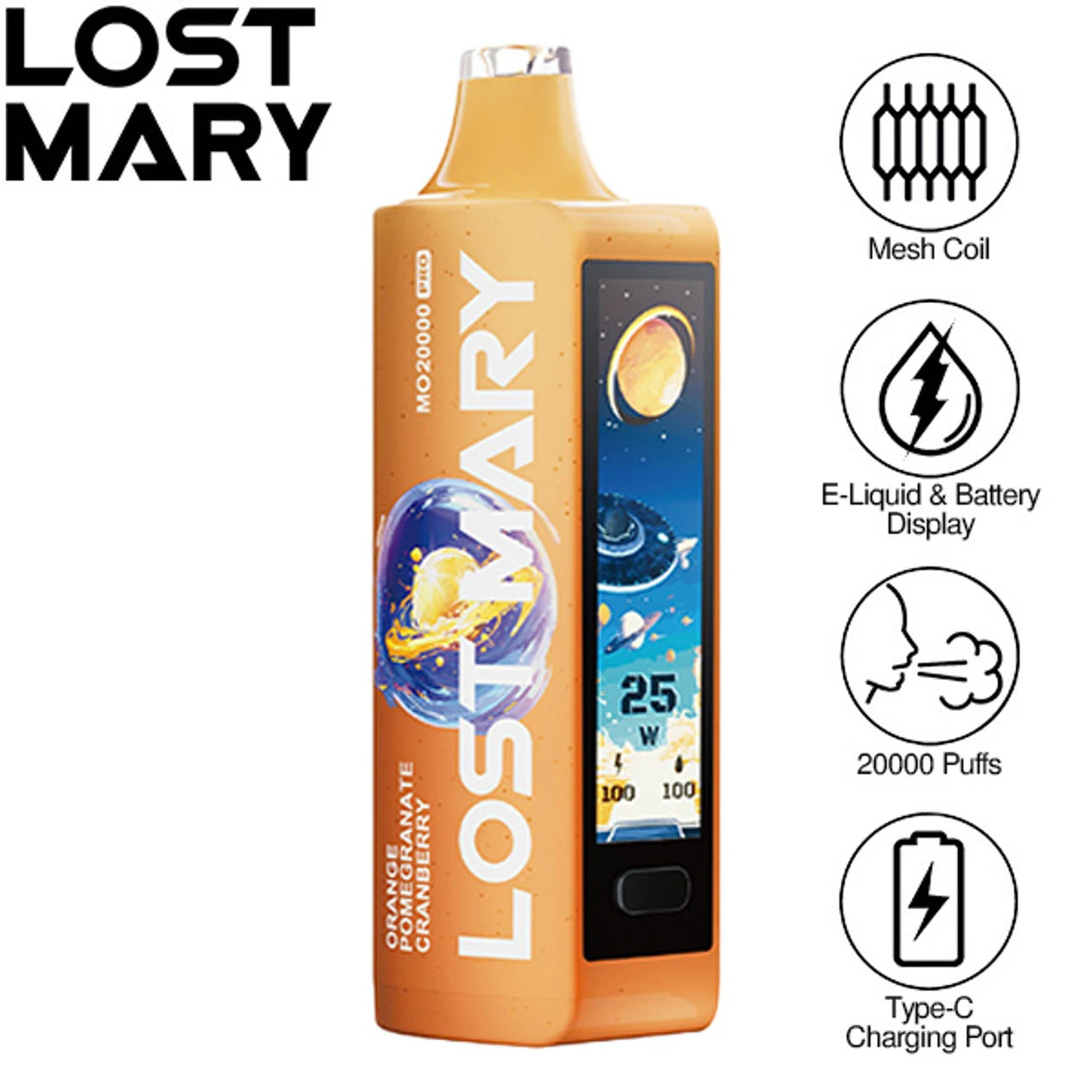 lost mary mo20000 pro space limited edition disposable vape orange pomegranate cranberry