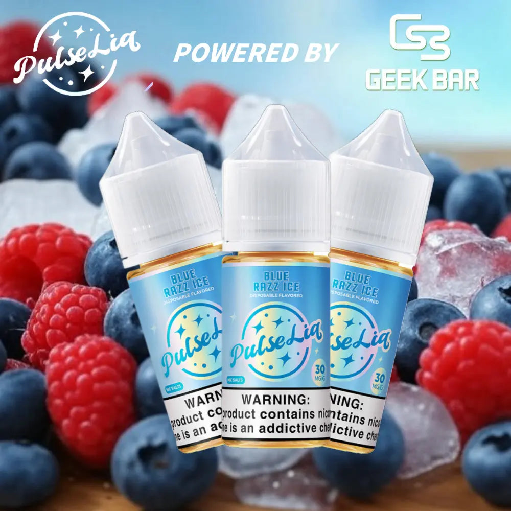 Blue razz ice geek bar vape juice pulse liq nic salt 30mg