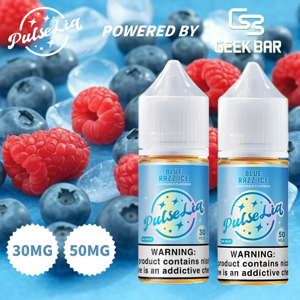 Geek bar vape juice pulse liq nic salt blue razz ice