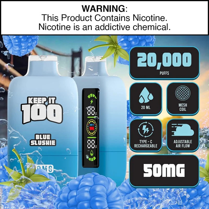 Keep it 100 20k disposable vape blue slushie