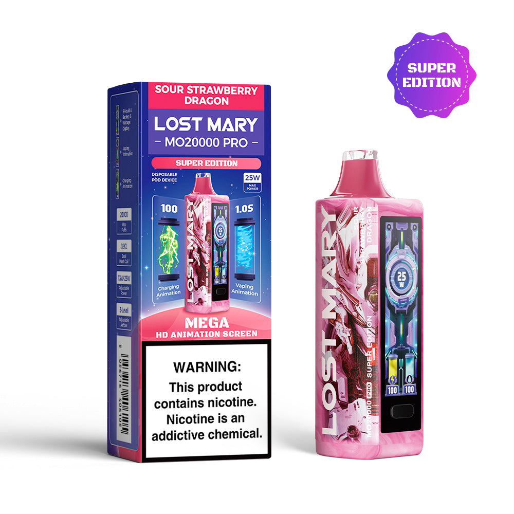 Lost mary mo20000 pro disposable vape super edition sour strawberry dragon