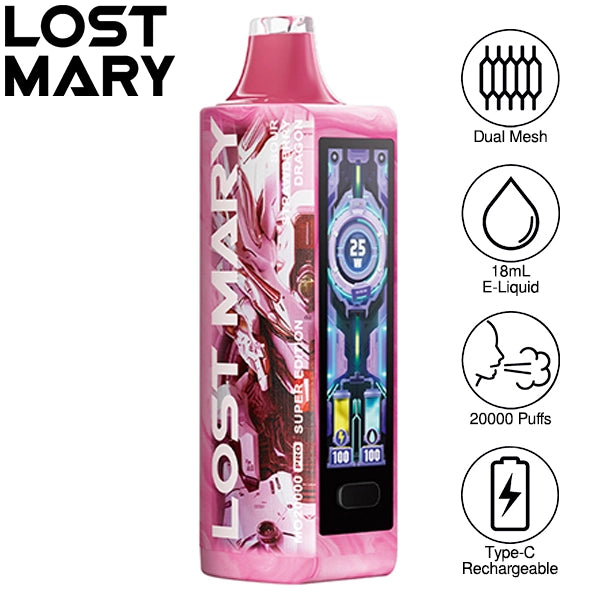 Lost mary mo20000 pro disposable vape super edition sour strawberry dragon