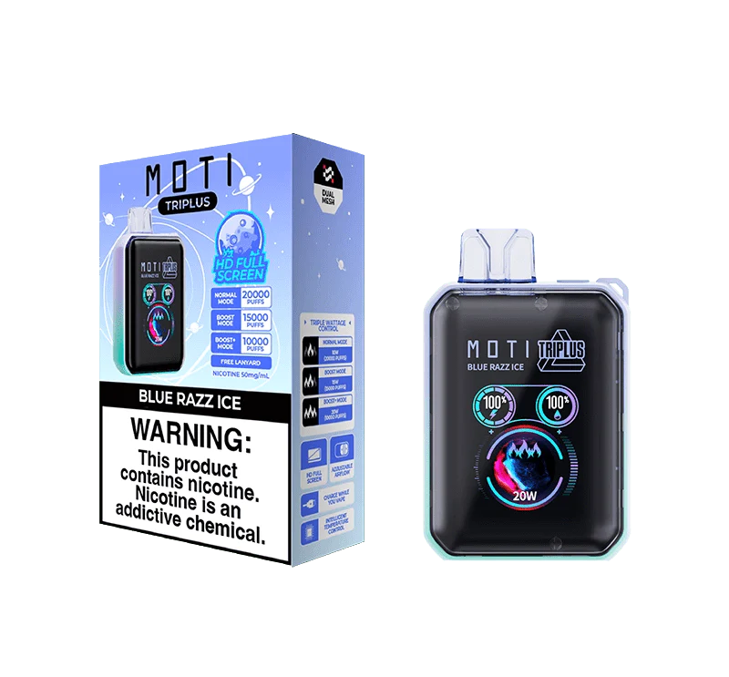 Moti triplus 20K disposable vape blue razz ice