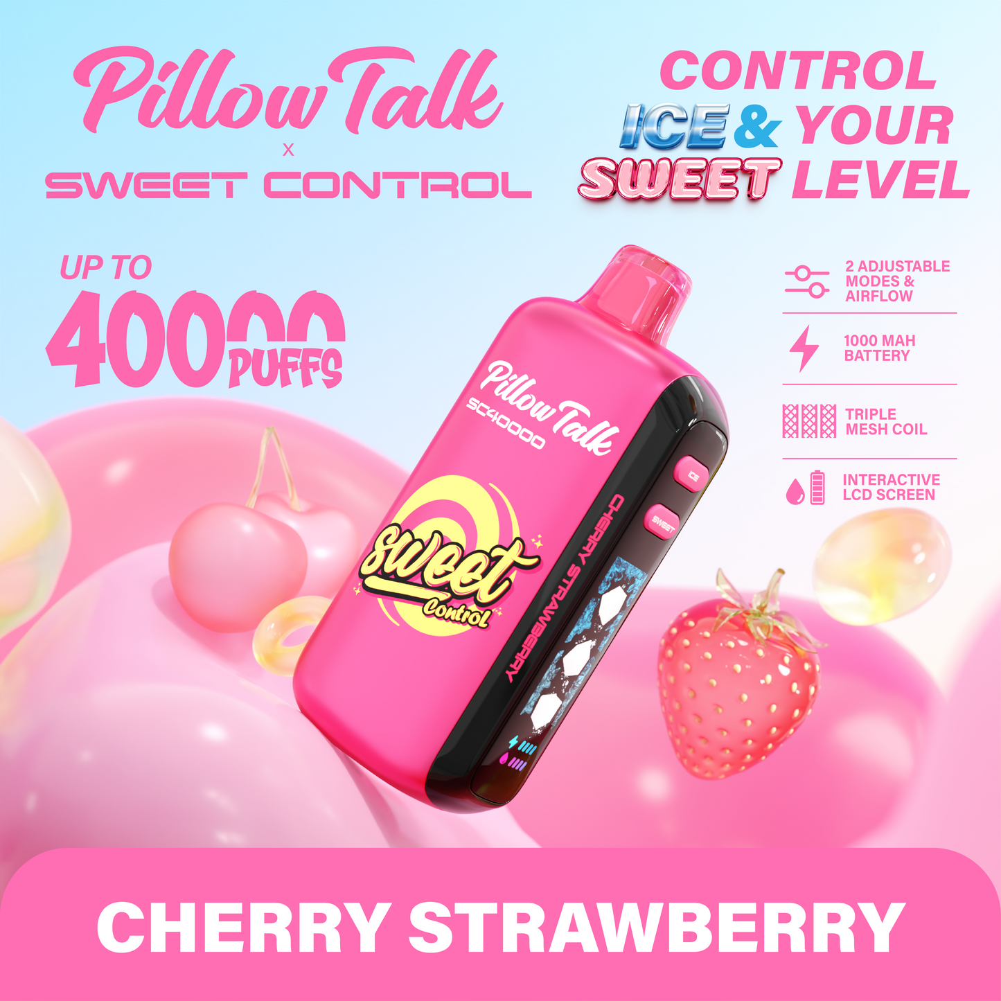 Pillow talk sc40000 disposable vape 40000 puffs cherry strawberry