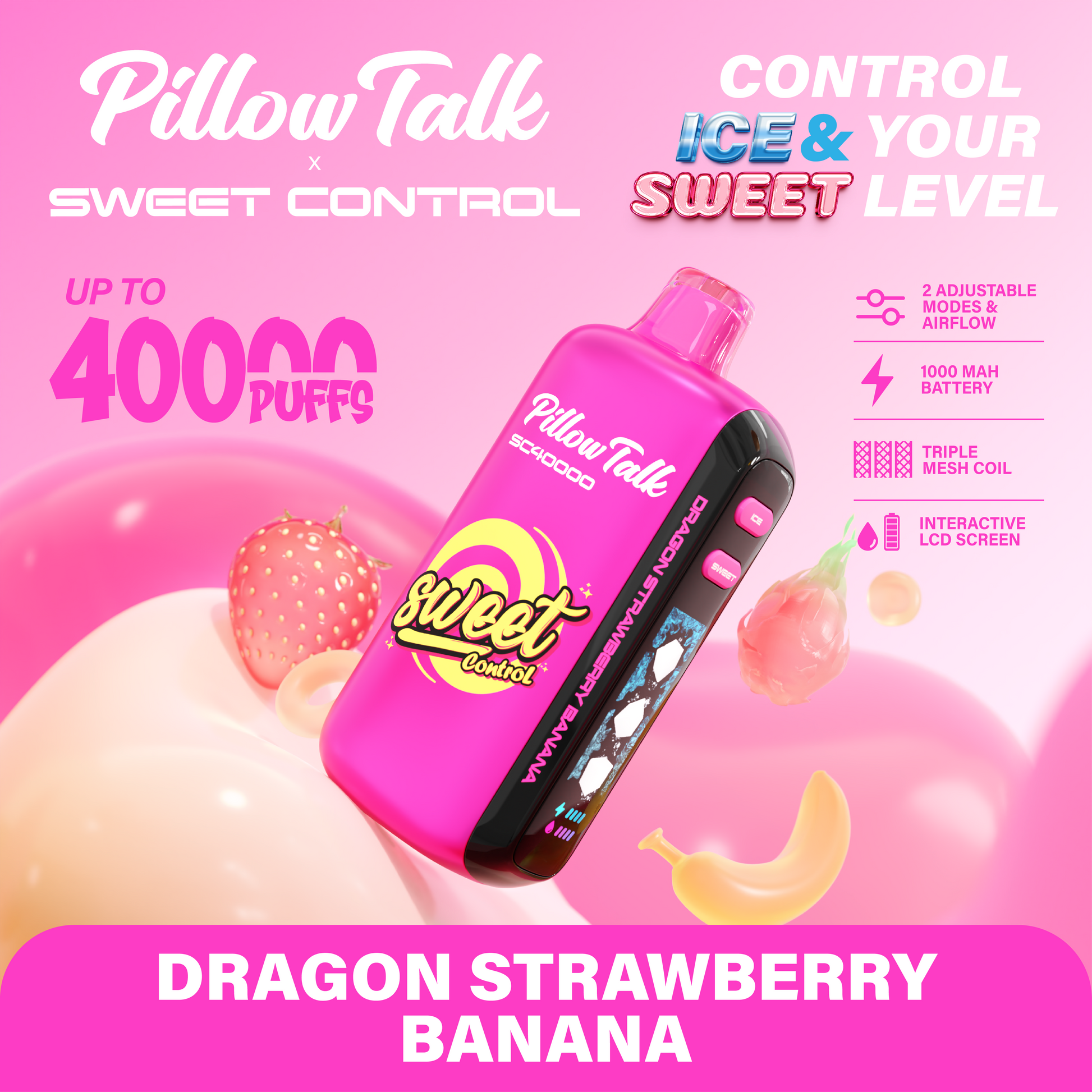 Pillow talk sc40000 disposable vape 40000 puffs dragon strawberry banana