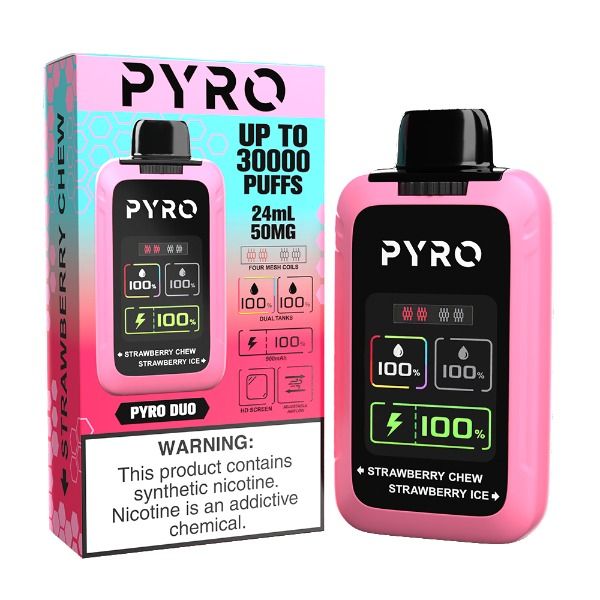 Pyro duo 30000 puffs disposable strawberry chew strawberry ice