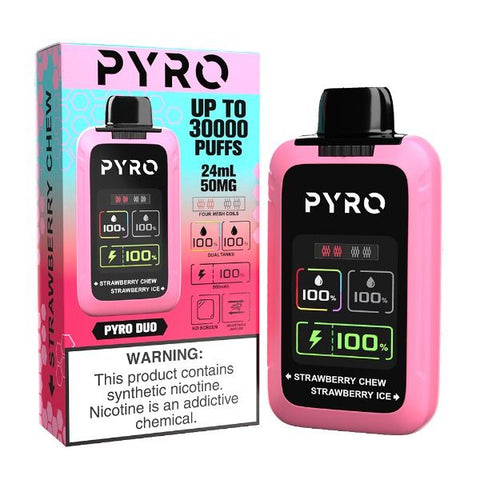 Pyro duo 30000 puffs disposable strawberry chew strawberry ice