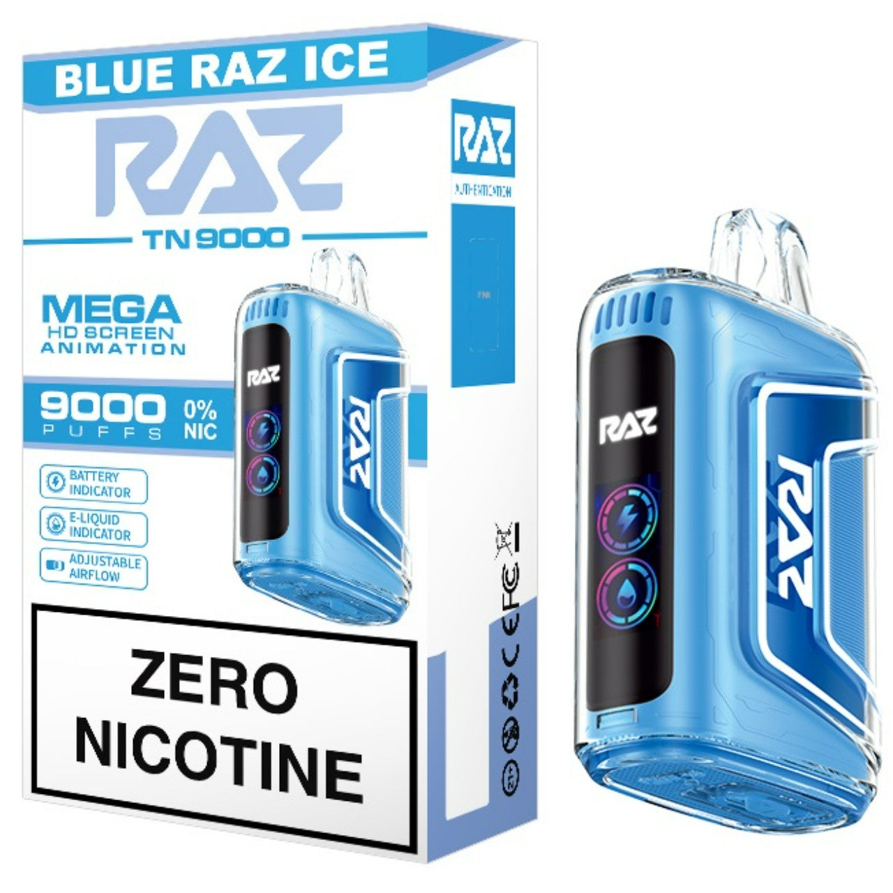 Raz tn9000 zero nicotine disposable vape blue razz ice