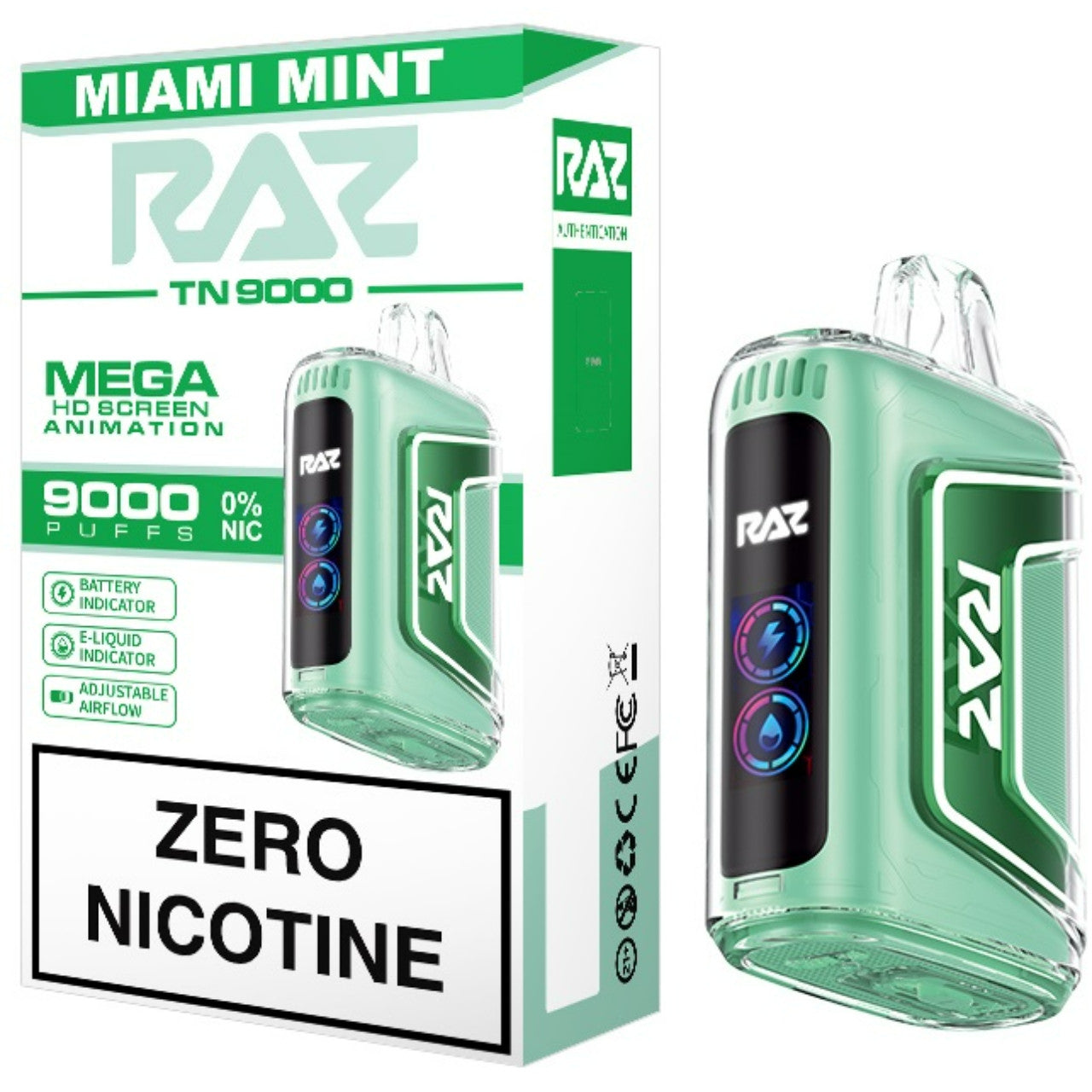 Raz tn9000 zero nicotine disposable vape miami mint